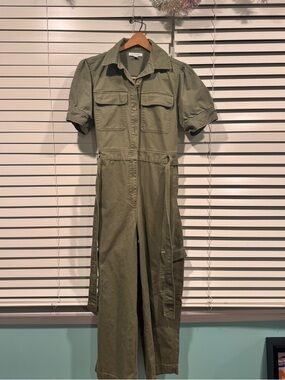 Olive Utility Short-Sleeve Jumpsuit